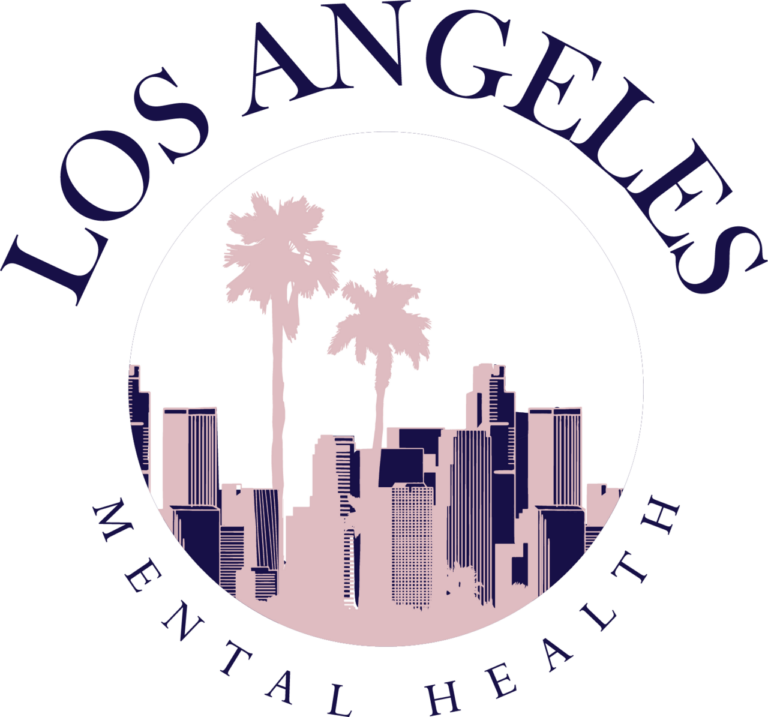 Los Angeles Mental Health logo, skyline and palm trees, Elementor Header #1277