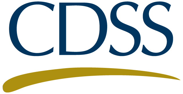CDSS logo: blue serif letters with a gold curved swoosh underneath.